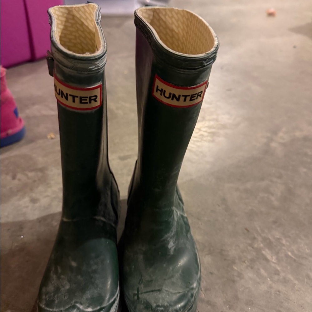 Hunter Dark Green Kids Rain Boots with Grip Sole